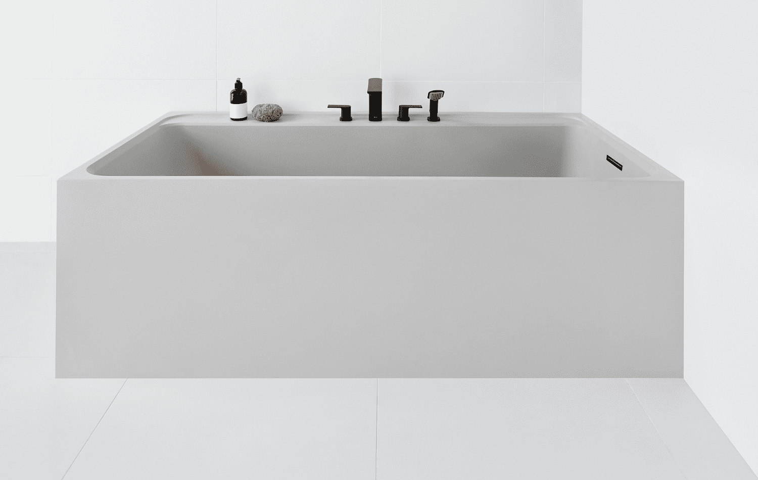 Alcove tub with gray finish. Bathtub shower combo